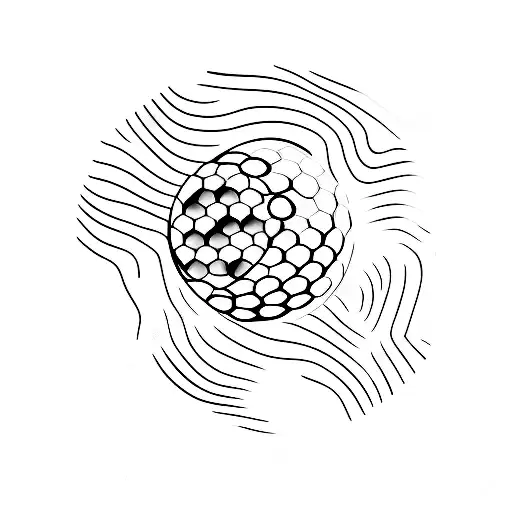 A Minimalist Tattoo Of A Golf Ball Merging With A Camera Lens