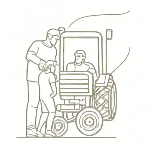 Man And Children Looking At Tractor