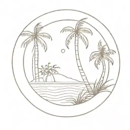 Beach With Coconut Trees In A Circle