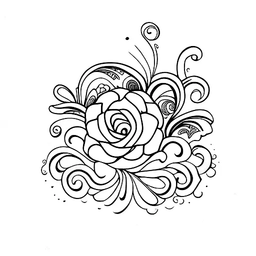 Black And White Flowers With Sea Shell And Text Around One Edge Of The Shell