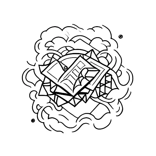 A Minimalist Tattoo Of A Vintage Book With Paintbrushes And An Internet Symbol Intertwined