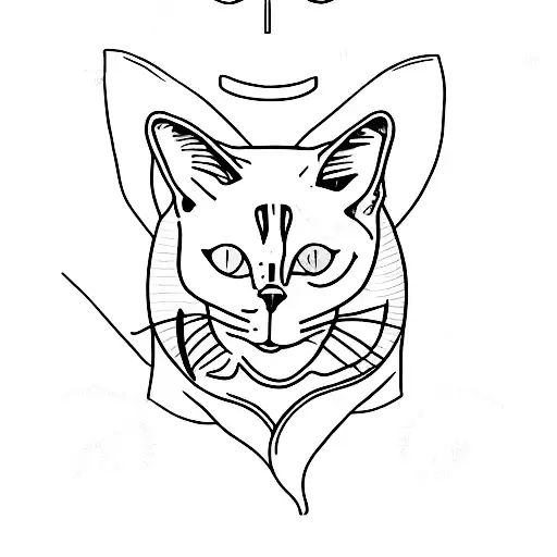 A Minimalist Tattoo Of A Tarot Card Featuring A Vintage Picture Of A Cat With Exoteric Symbols