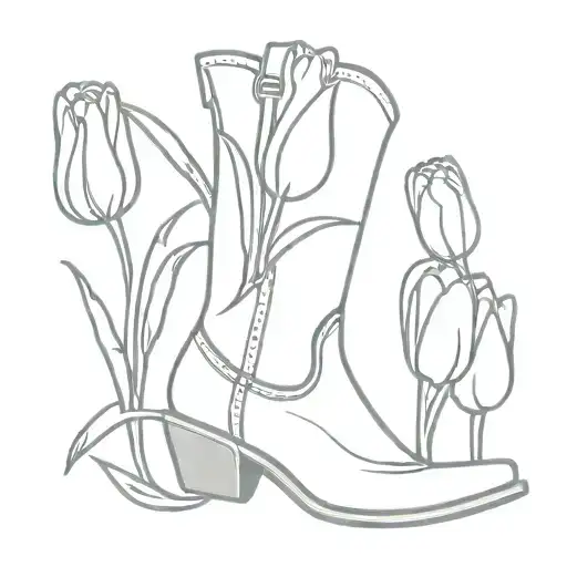 Tulips Growing Out Of Cowboy Boot