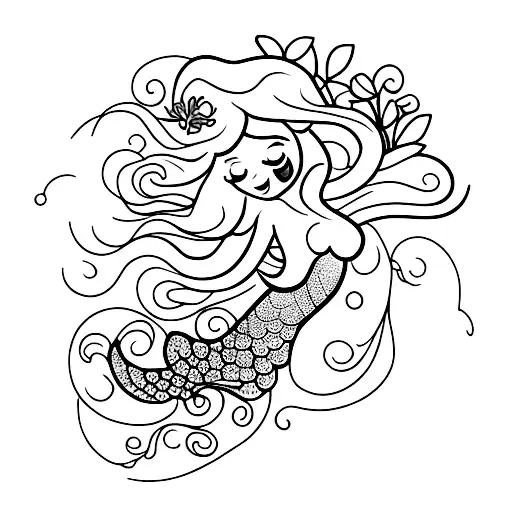Mermaid And Flowers