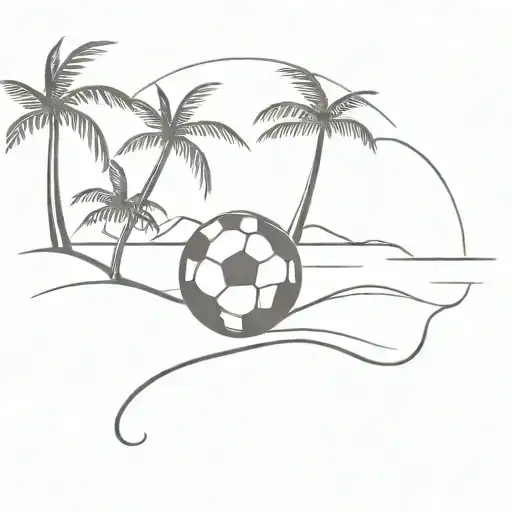 Football By The Beach With Coconut Trees