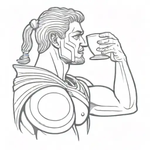 A Roman Gladiator Drinking Coffee From An Espresso Cup