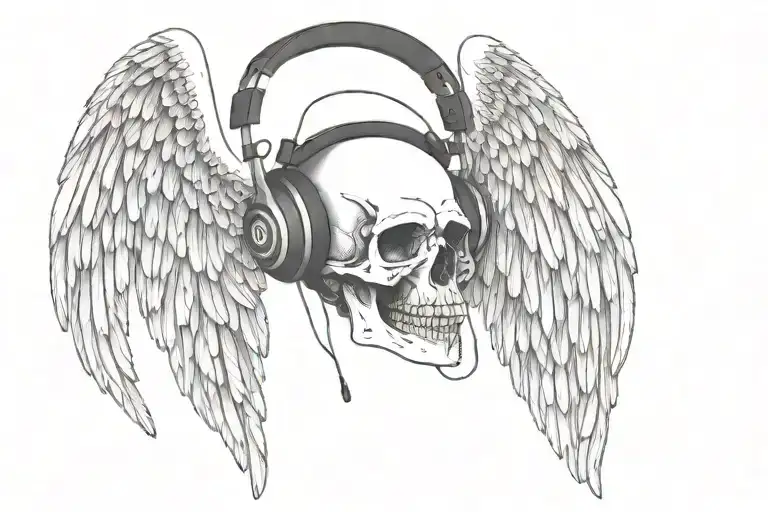 Angel Wings With Skull Wearing Headphones