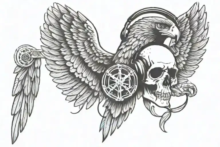 Falcon Wings With Skull Wearing Headphones
