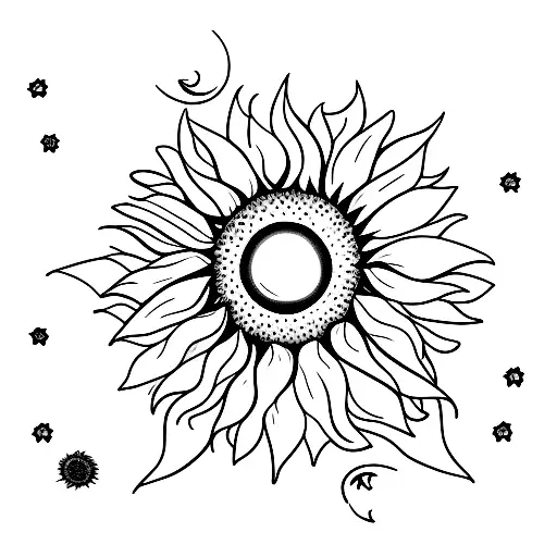 Sunflower With Moon And Stars