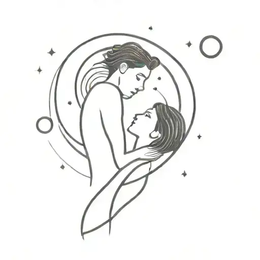 Brunette Female And Hispanic Man Kissing With Solar System Around Them