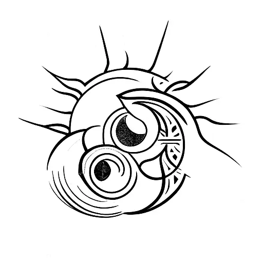 A Minimalist Tattoo Of A Crescent Moon And A Sun Merging Together