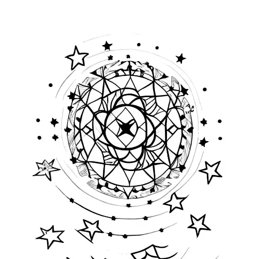 Aesthetic Fine Line Tattoo With Stars And Moon For Lower Back Not Round But Long Drawn Out