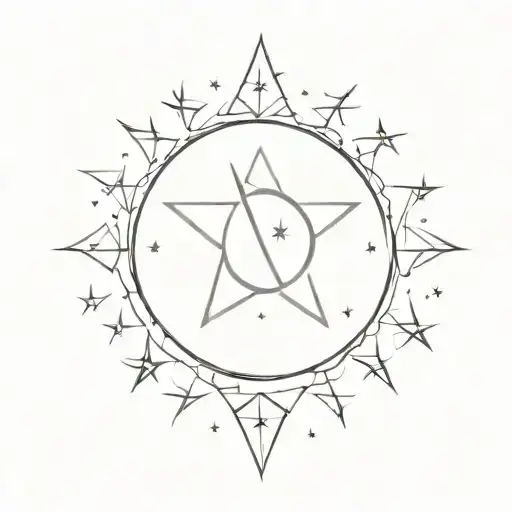 Moon And Four-pointed Stars