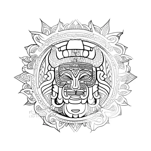 Ornamental Tattoo Design With Ancient Mayan Art