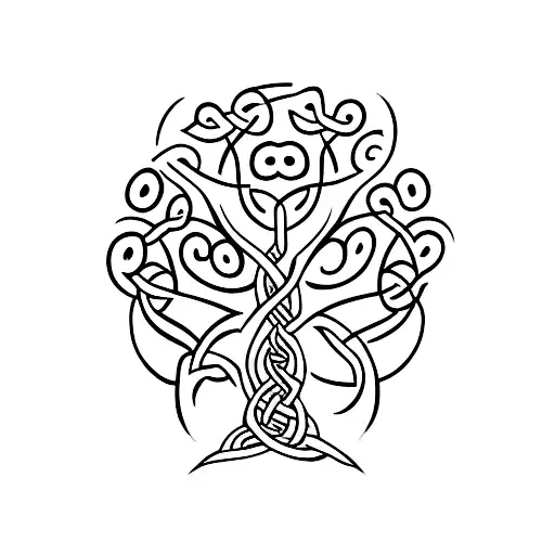 A Minimalist Tattoo Of A Celtic Tree Of Life With Musical Notes As Its Branches