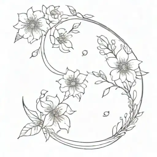 Crescent Moon Outline And Australian Flowers