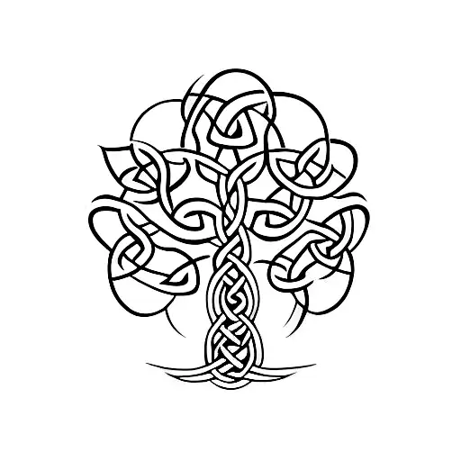 A Minimalist Tattoo Of A Celtic Tree Of Life With Musical Notes As Its Branches