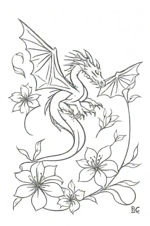 Winged Dragon And Flowers