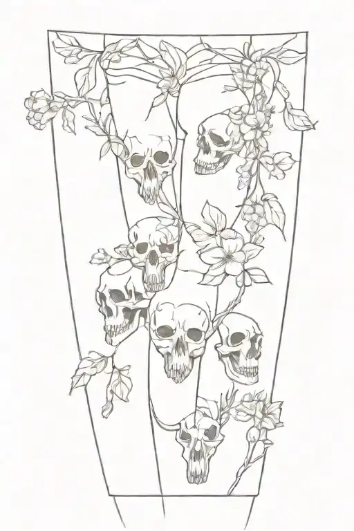 Line Work Flowers Going Up The Leg To The Hip And Ribs With Animal Skulls In It