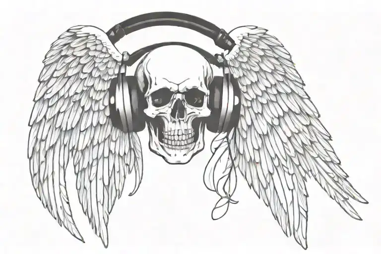 Angel Wings With Skull Wearing Headphones
