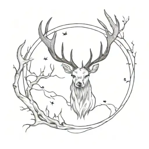 Celestial Moon And Elk Antlers Intertwined