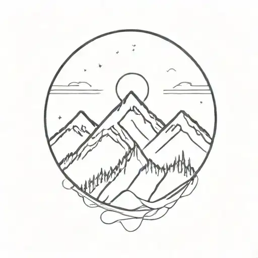 A Geometric Mountain Range With A Sun Rising Behind It