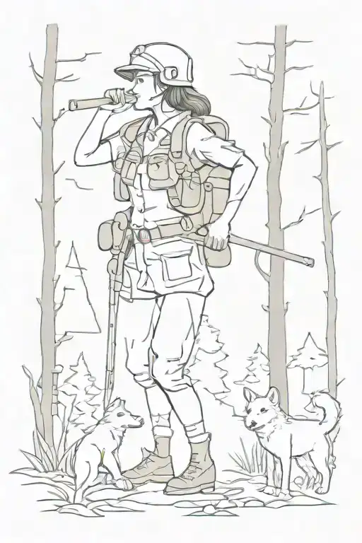 Army Girl In Forest Gaining Energy From The Ground