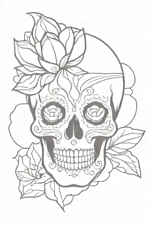 Mouth Gaped Sugar Skull With Lotus Flower Blooming