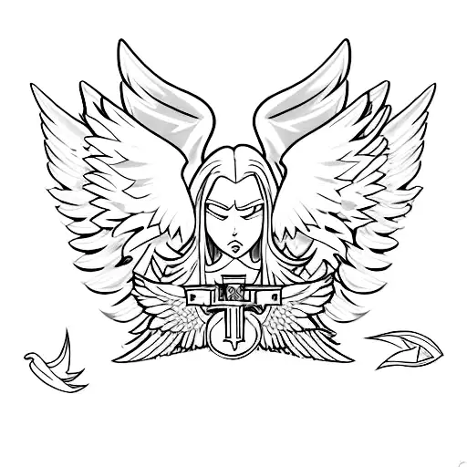 Angel Rising With Wings And Sword And Shield