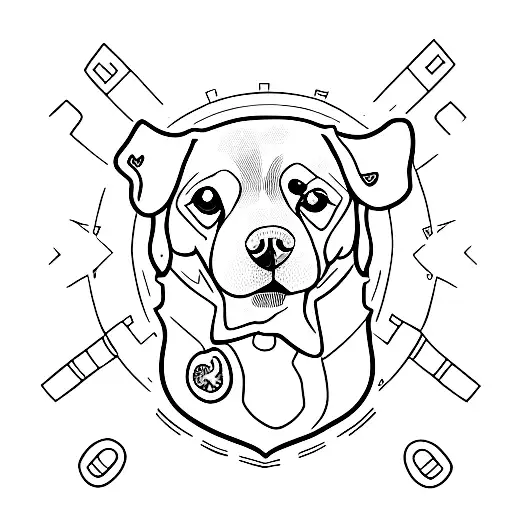 Minimalist Tattoo Of A Dog With A Protective Symbol