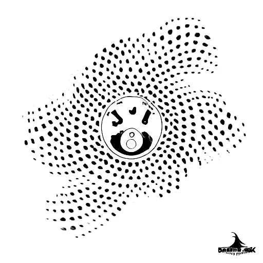 A Minimalist Tattoo Of A Vinyl Record Spinning With Animal Footprints As Grooves