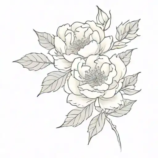 Peony Flower With Holly Flowers Fine Line No Shading