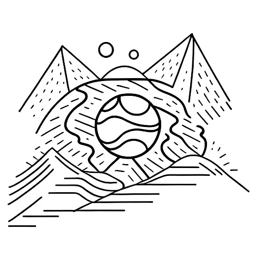 A Minimalist Tattoo Of A Sunrise Over A Mountain Range With A Football In The Foreground