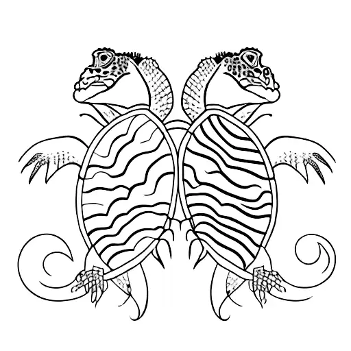 Iguana And Sea Turtle With Crescent Moon