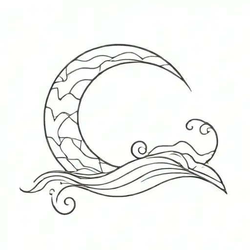 Crescent Moon Over Wave Pattern