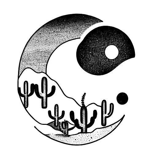 Cactus And Crescent Moon Landscape