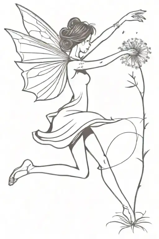 Iron Fairy Holding On To A Dandelion Carried Away By The Wind