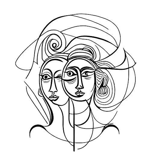 A Minimalist Representation Of A Woman's Face Using Picasso's Color Palette