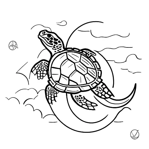 Sea Turtle With An Iguana And A Crescent Moon