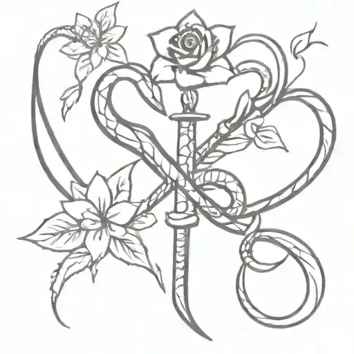 Flowers Snakes Dagger Intertwined