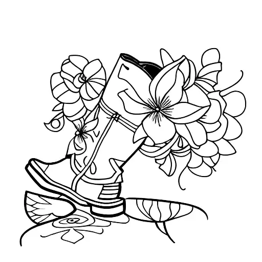 Cowboy Boots With Flowers Inside Thin Lines