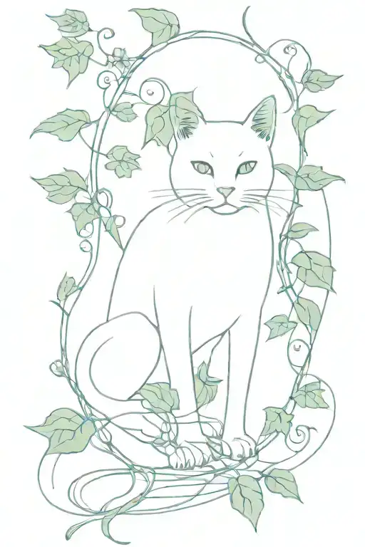 Outline Of A Walking Cat Surrounded By Poison Ivy Vines No Face