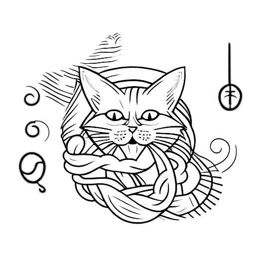 A Cat With Long Fur Knotted Into Red Strings