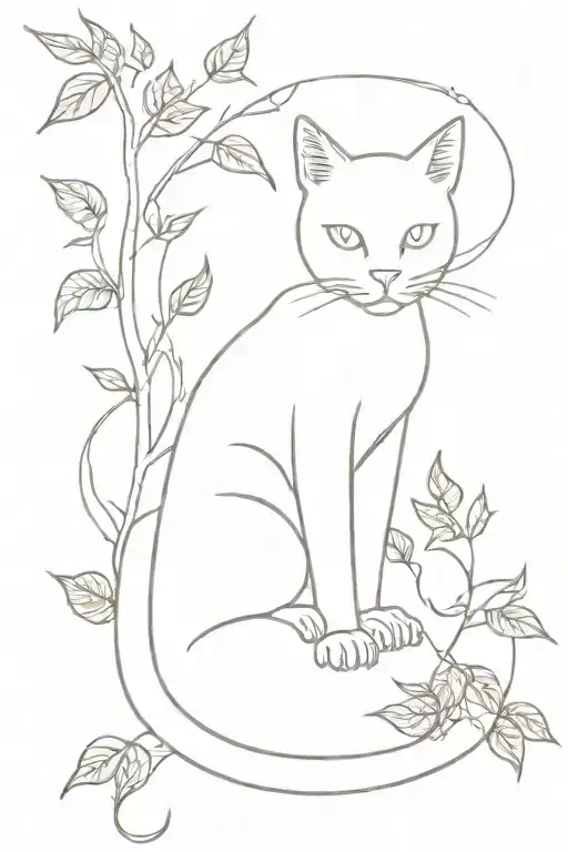 Outline Of Sitting Cat Surrounded By Poison Ivy Vines