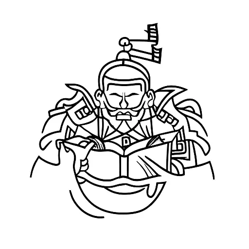 A Minimalist Tattoo Of A Samurai Reading A Book On A Cherry Blossom Tree