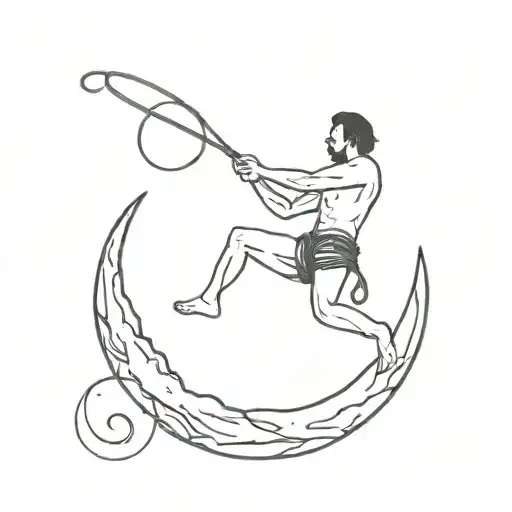 A Man Holding A Rope That Is Tied Around The Moon