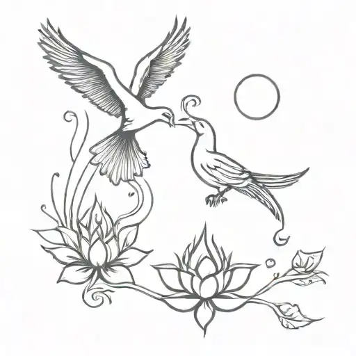 Pheonix And Lotus And Moon And Sun