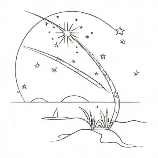 A Beach Scene At Night With A Shooting Star In The Sky