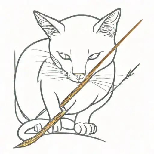 A Minimalist Tattoo Of A Cat Writing With A Quill Pen