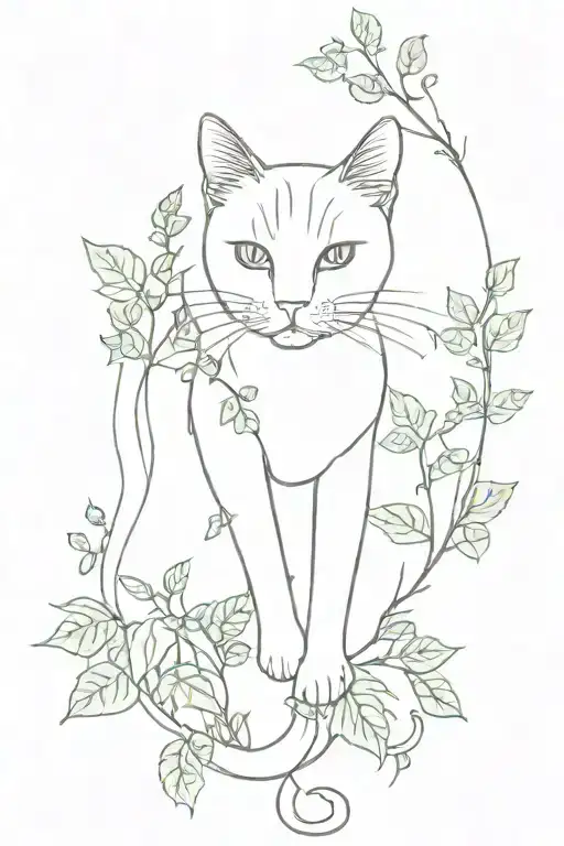Fine Line Walking Cat Surrounded By Poison Ivy Vines